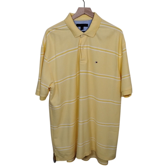 Tommy Hilfiger Yellow and White Striped Men's Polo Shirt, XXL - Picture 1 of 9